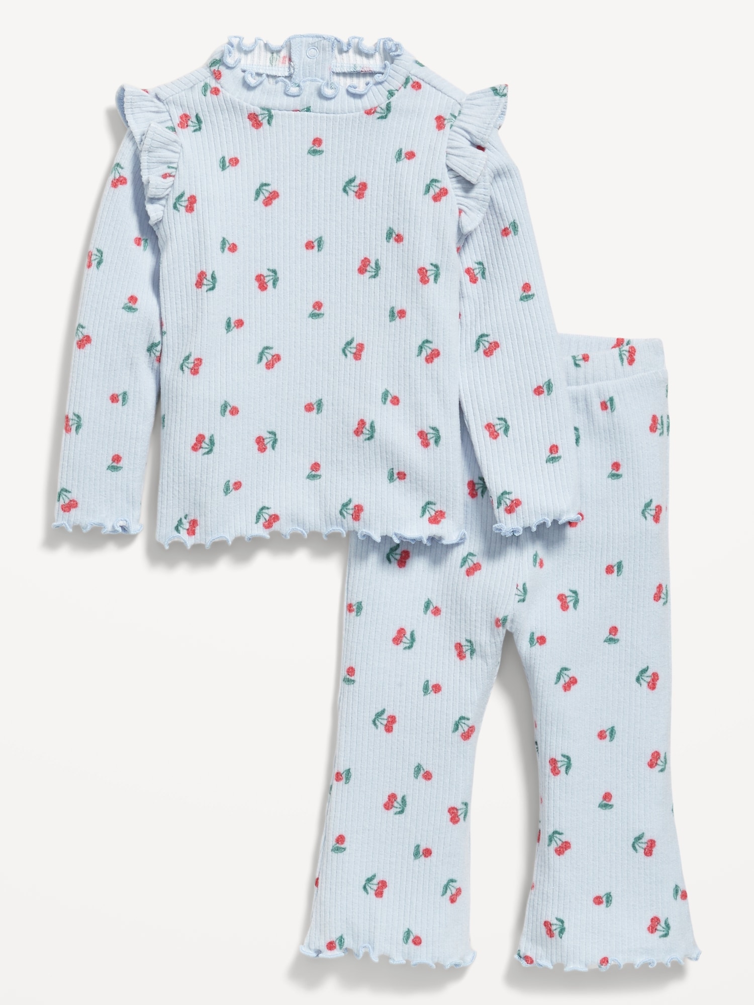 Printed Cozy Rib-Knit Ruffled Top and Pants Set for Baby