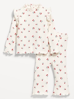 Cozy Long-Sleeve Ribbed Ruffle-Trim Top and Pants Set for Baby