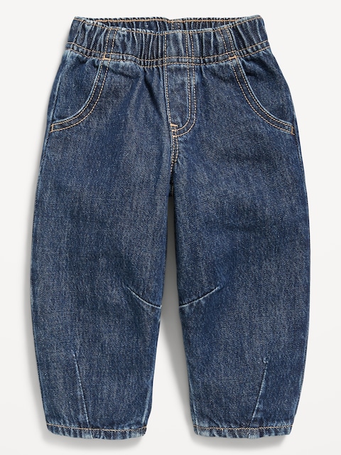 Pull-On Baggy Barrel-Leg Jeans for Toddler Girls - Dark/Medium Wash