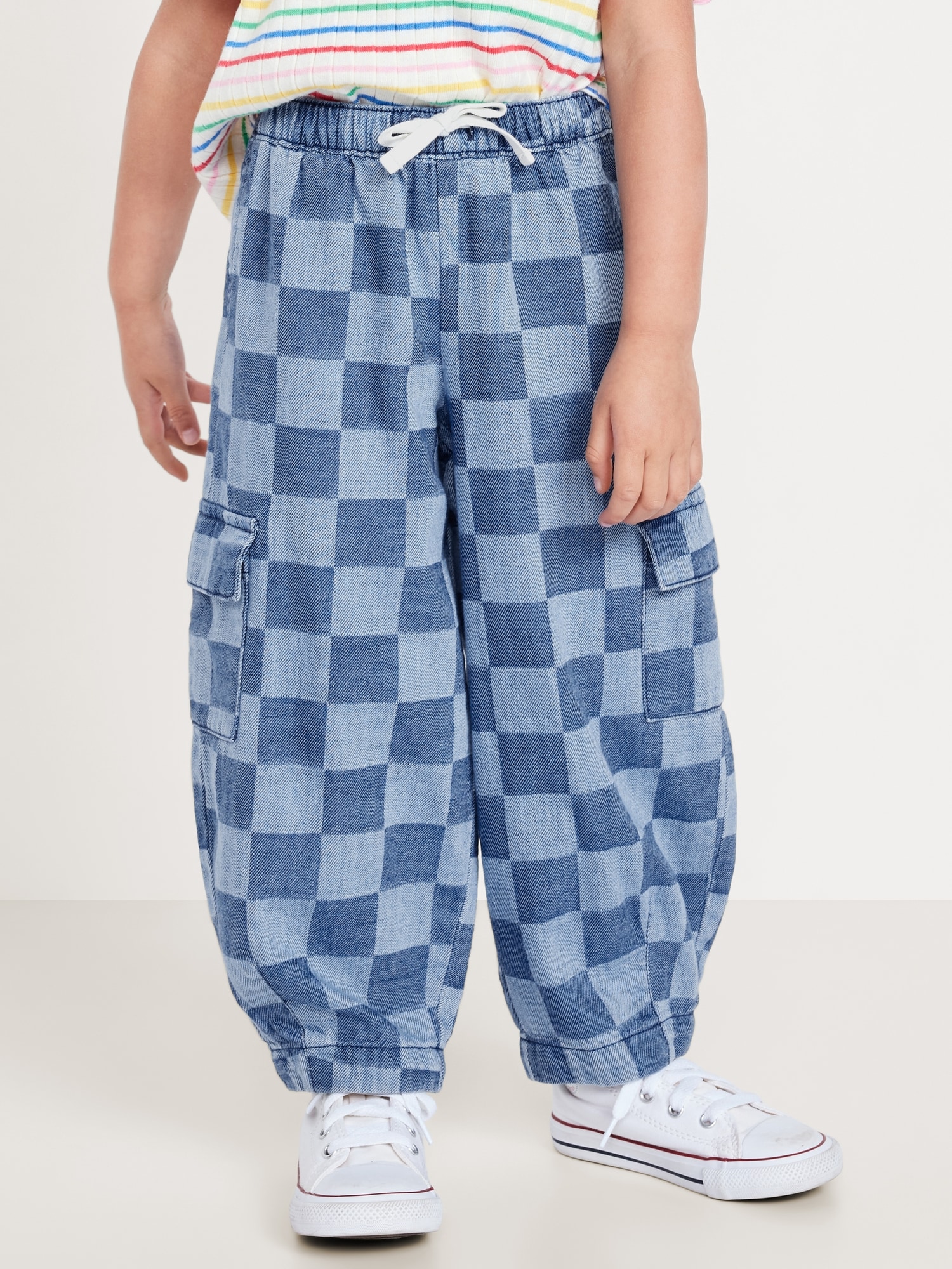 Barrel-Leg Chambray Cargo Pants for Toddler Girls