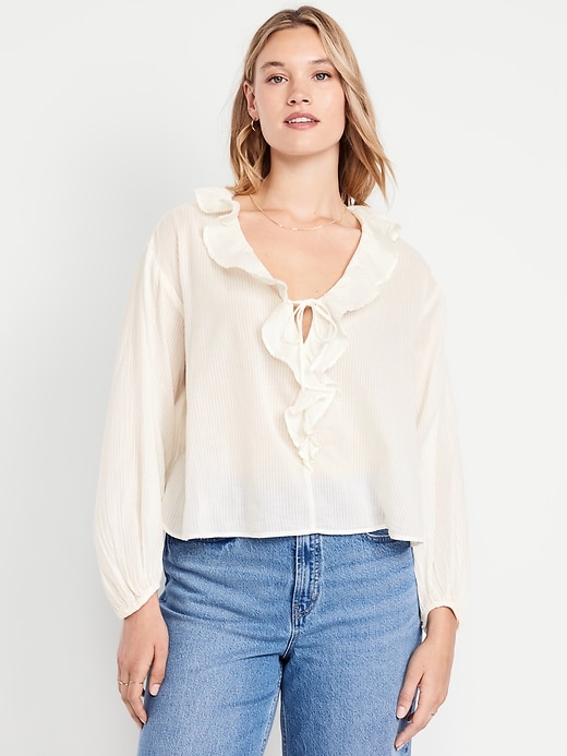 Image number 3 showing, Tie-Front Ruffle Top