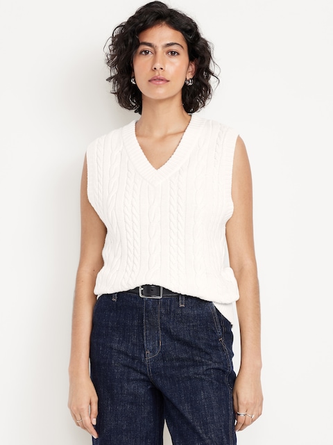 Wool-Blend Cable-Knit Vest - Creme De La Creme