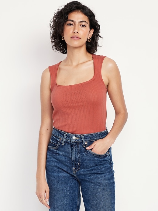 Image number 1 showing, Trapeze-Neck Pointelle Top