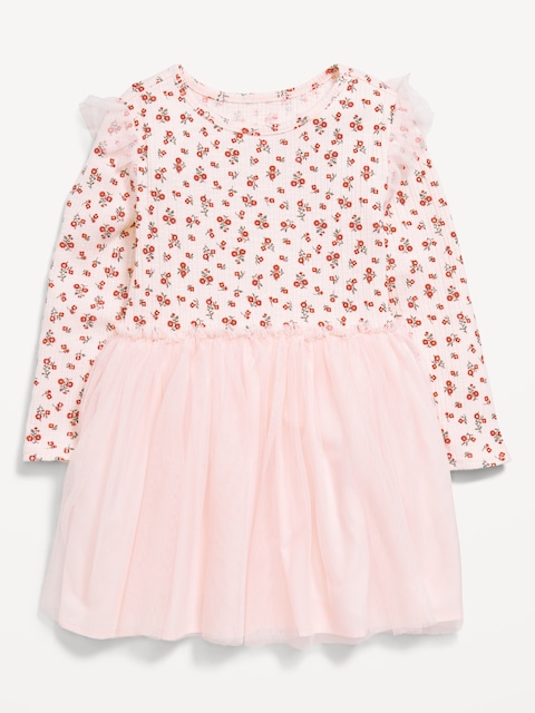 Long-Sleeve Fit and Flare Tutu Dress for Toddler Girls - Pink Ditsy Floral
