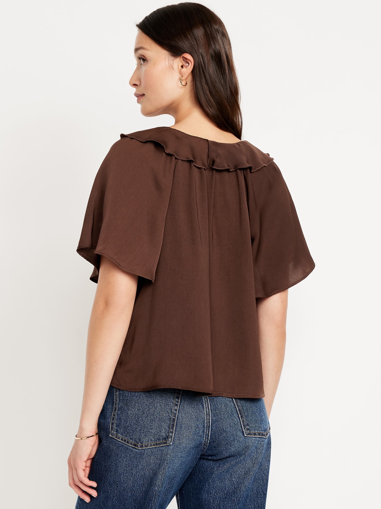 Satin Ruffle Tie-Front Top