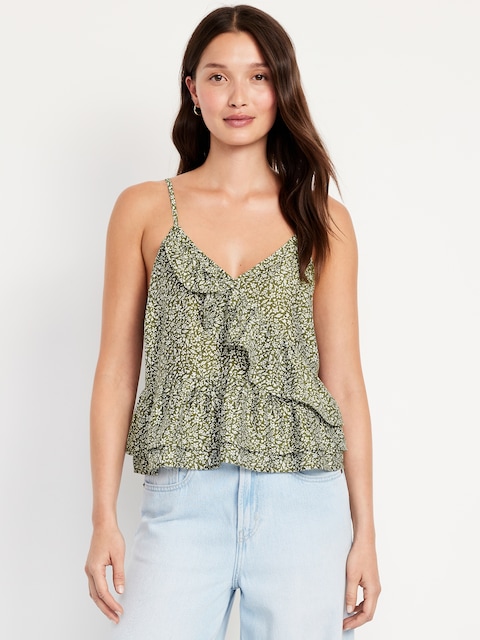 Ruffle Cami Top - Green Floral