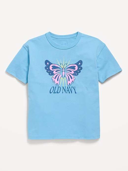 Image number 1 showing, Oversized Short-Sleeve Logo-Graphic Raw-Edge T-Shirt for Girls