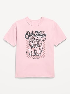 Oversized Short-Sleeve Logo-Graphic Raw-Edge T-Shirt for Girls