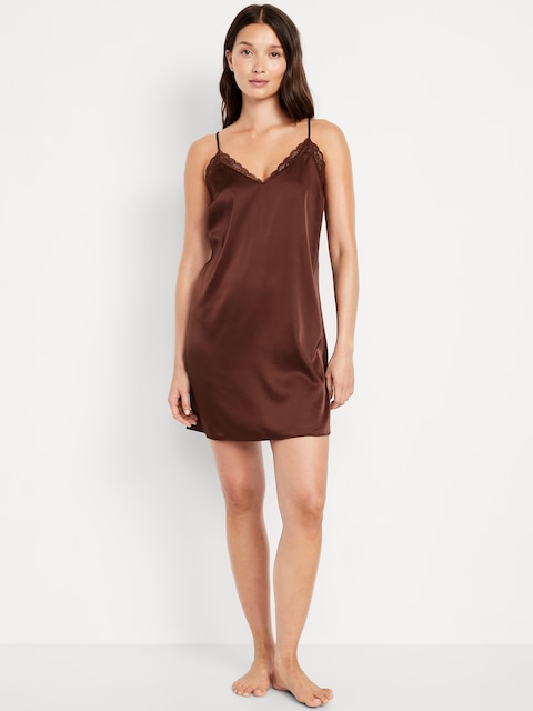 Lace-Trim Satin Nightgown