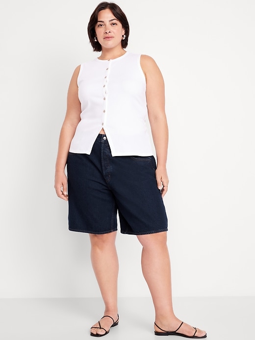 Image number 6 showing, Mid-Rise Baggy Jean Bermuda Shorts -- 9-inch inseam