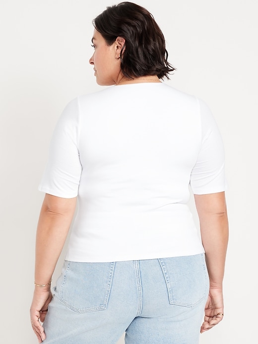 Image number 7 showing, Fitted Double-Layer Elbow-Sleeve Scoop-Neck Top