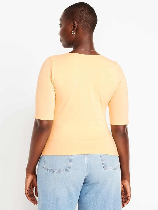 Image number 5 showing, Fitted Double-Layer Elbow-Sleeve Scoop-Neck Top