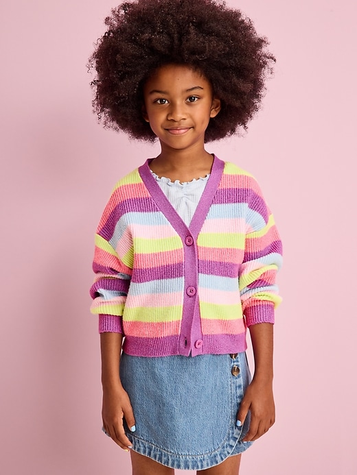 Image number 1 showing, Printed Button-Front Cardigan Sweater for Girls