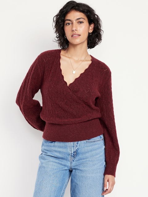 Wool-Blend Wrap-Front Sweater - Umber Earth