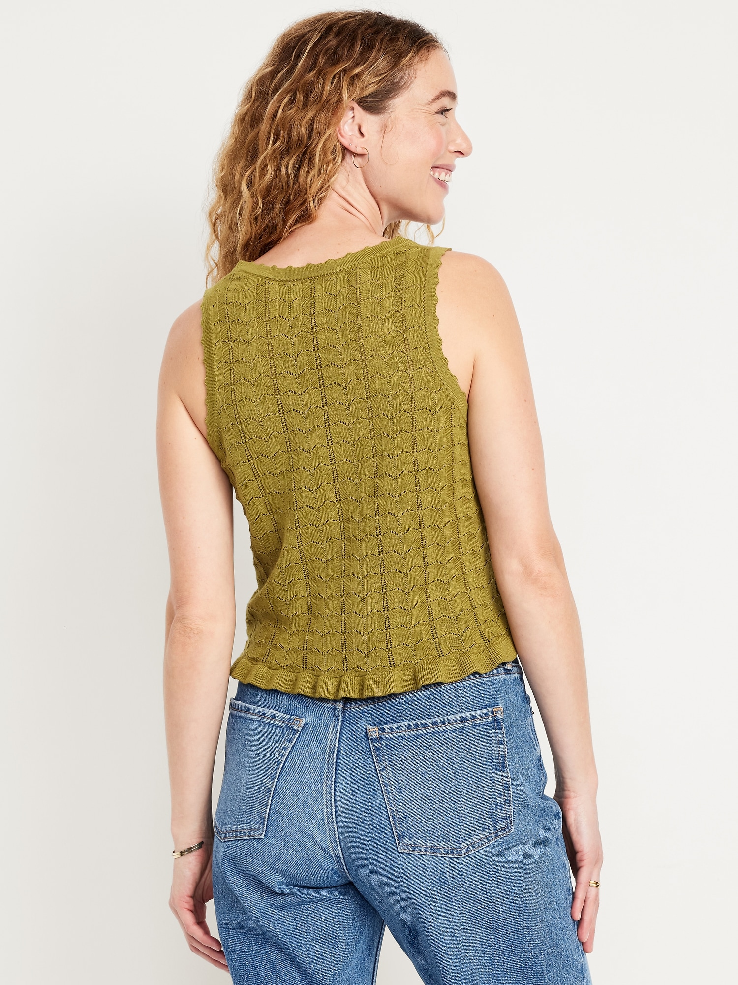 Sleeveless Pointelle Cropped Henley Top