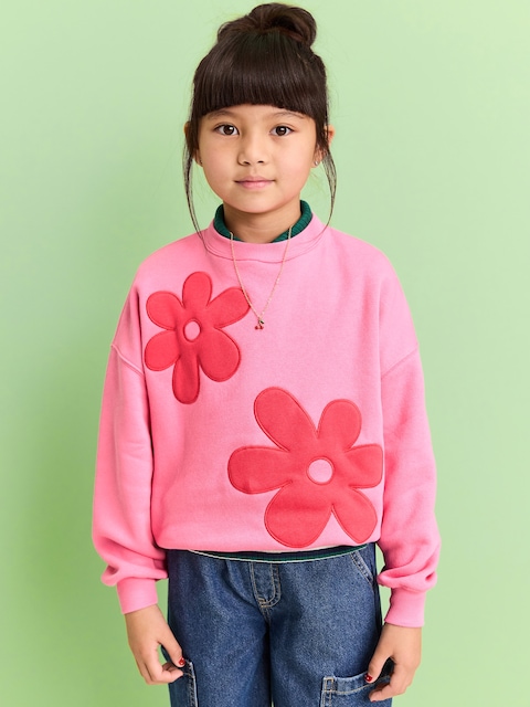 Oversized Graphic Tunic Sweatshirt for Girls - Rose Claret