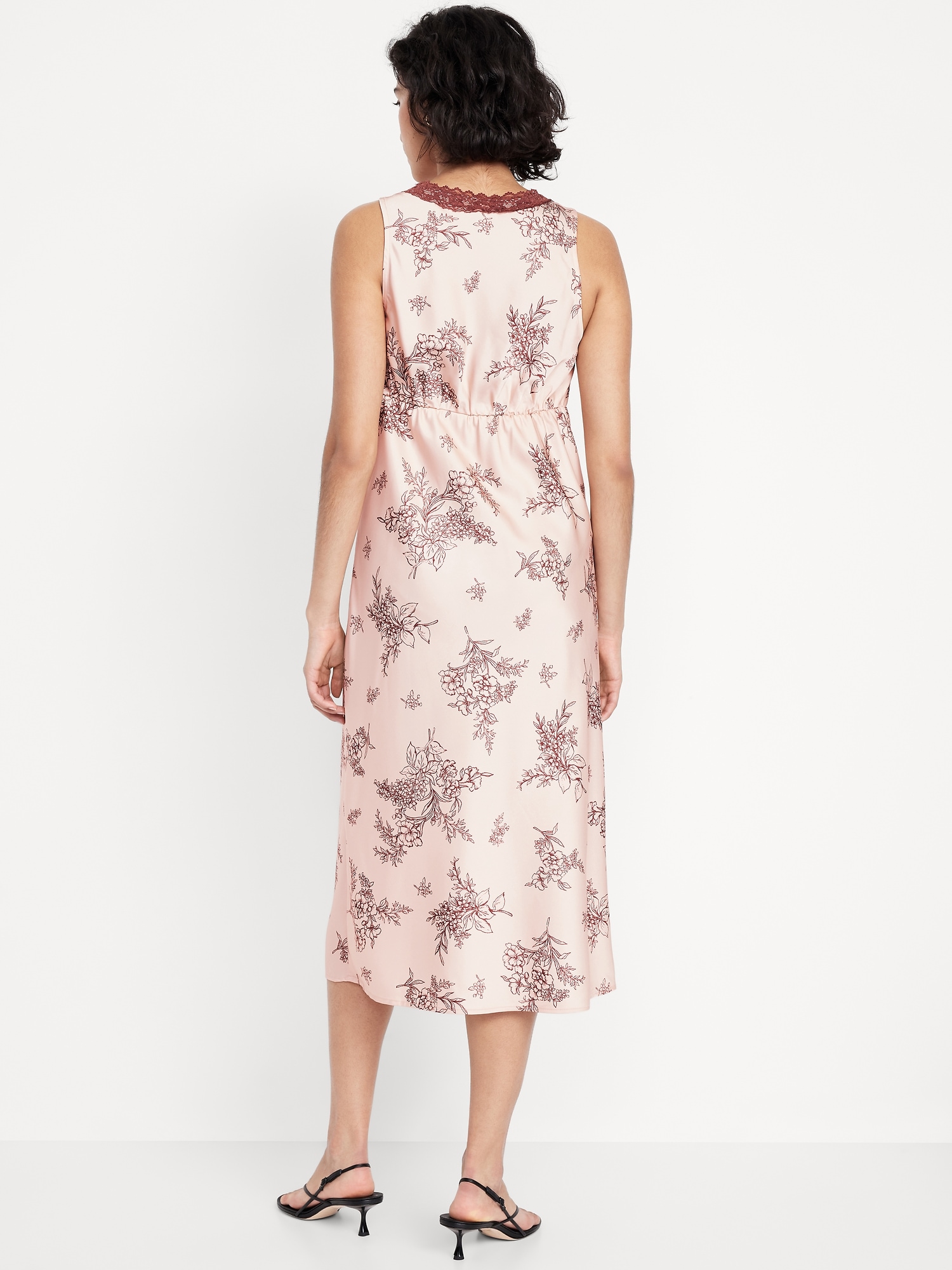 Lace-Trim Satin Midi Dress
