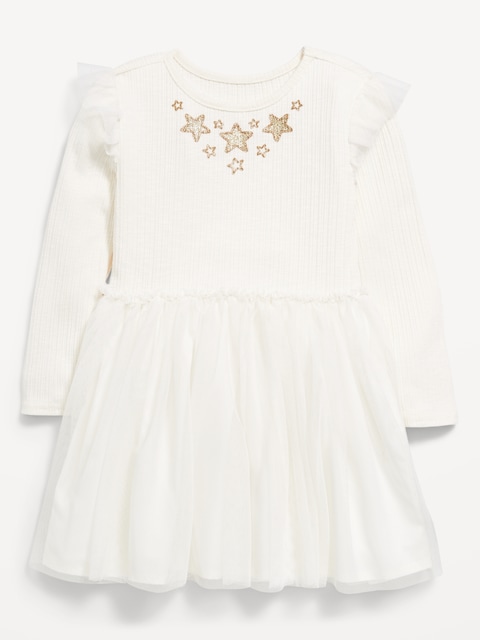 Long-Sleeve Fit and Flare Tutu Dress for Toddler Girls - Creme De La Creme