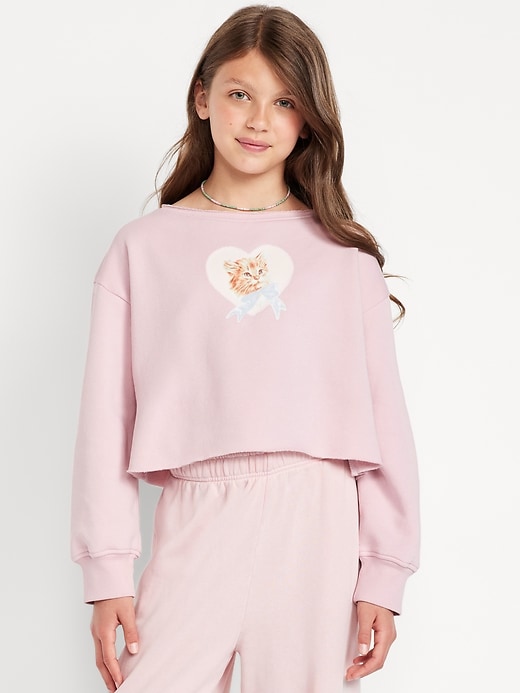 Image number 1 showing, Boat-Neck Graphic Sweatshirt for Girls