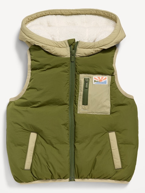 Water-Resistant Frost-Free Hooded Puffer Vest for Toddler Boys
