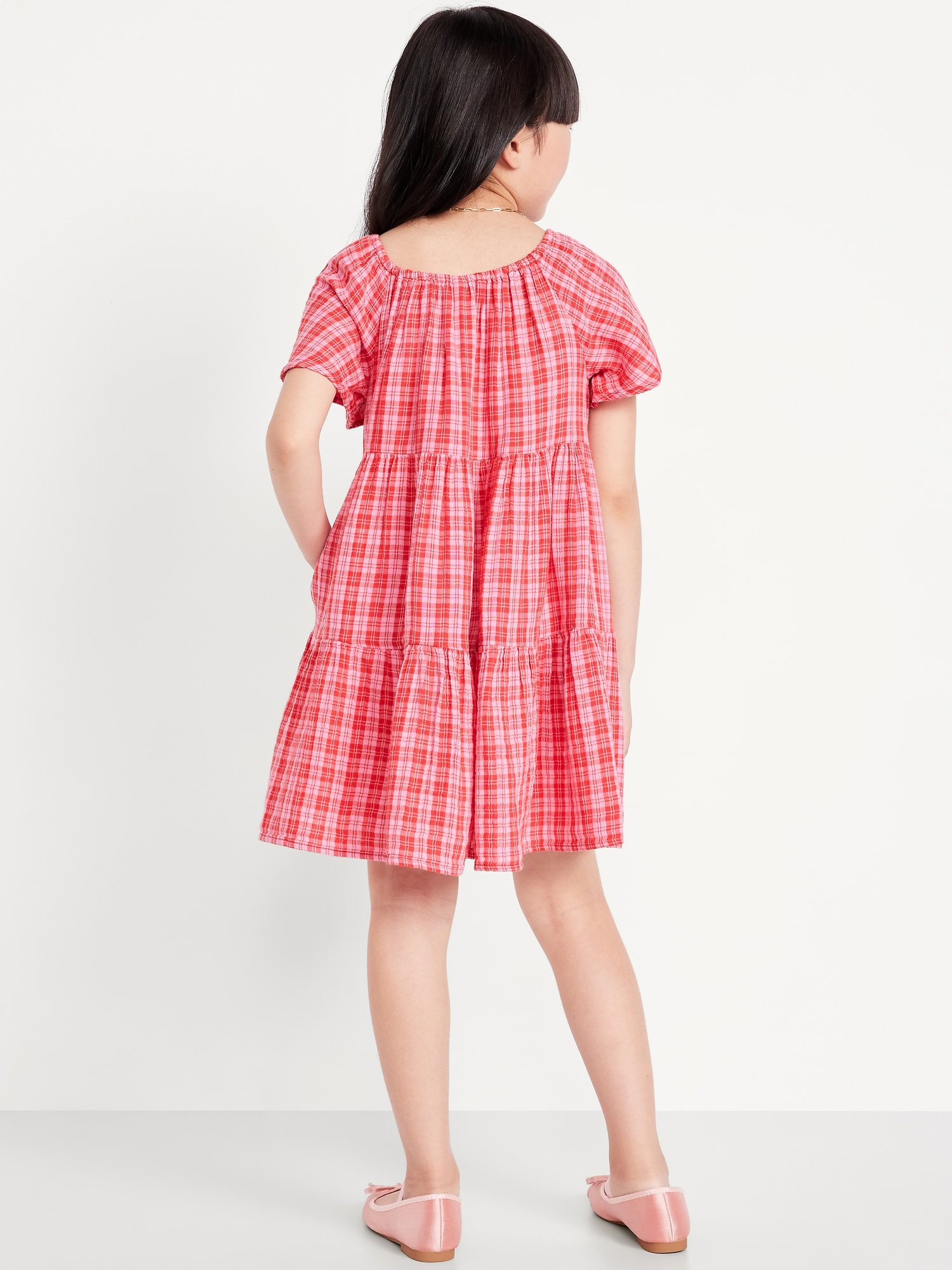 Printed Flutter-Sleeve Double-Weave Tiered Swing Dress for Girls