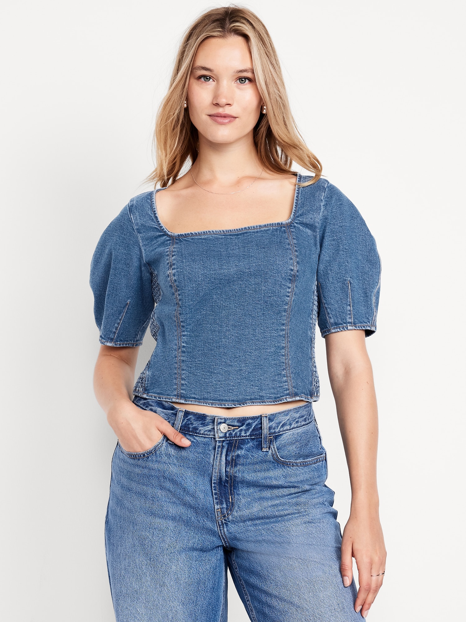 Square-Neck Denim Cropped Top | Old Navy