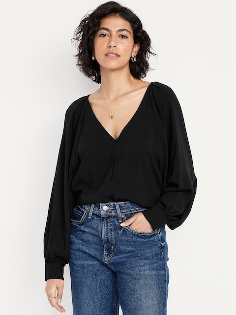Jacquard Button-Down Top - Black Jack