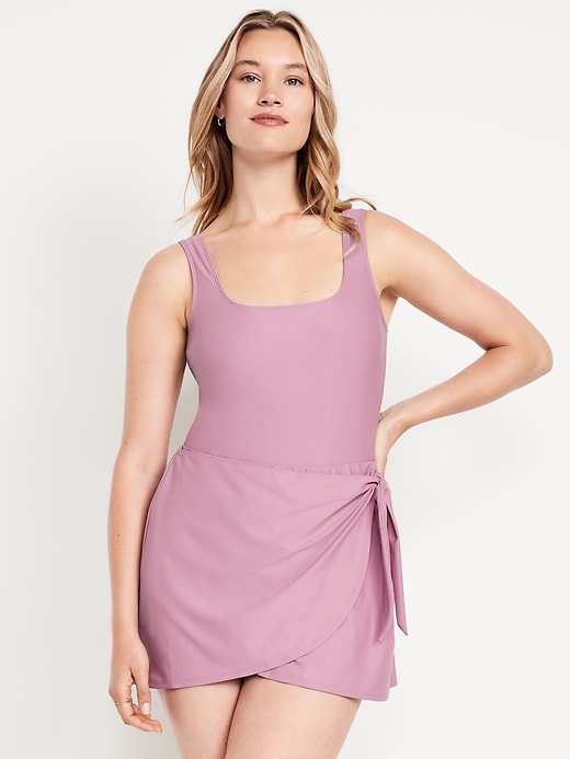 Image number 5 showing, Matte Side-Tie Swim Dress