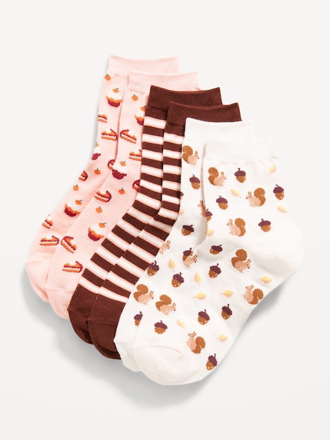Novelty Quarter Crew Socks 3-Pack for Women - Squirrel