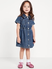 Image number 1 showing, Short-Sleeve Cinched-Waist Jean Dress for Toddler Girls