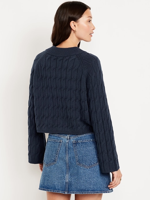 Image number 2 showing, Wool-Blend V-Neck Cable Cropped Sweater