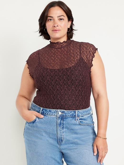 Image number 6 showing, Mock-Neck Lace Top