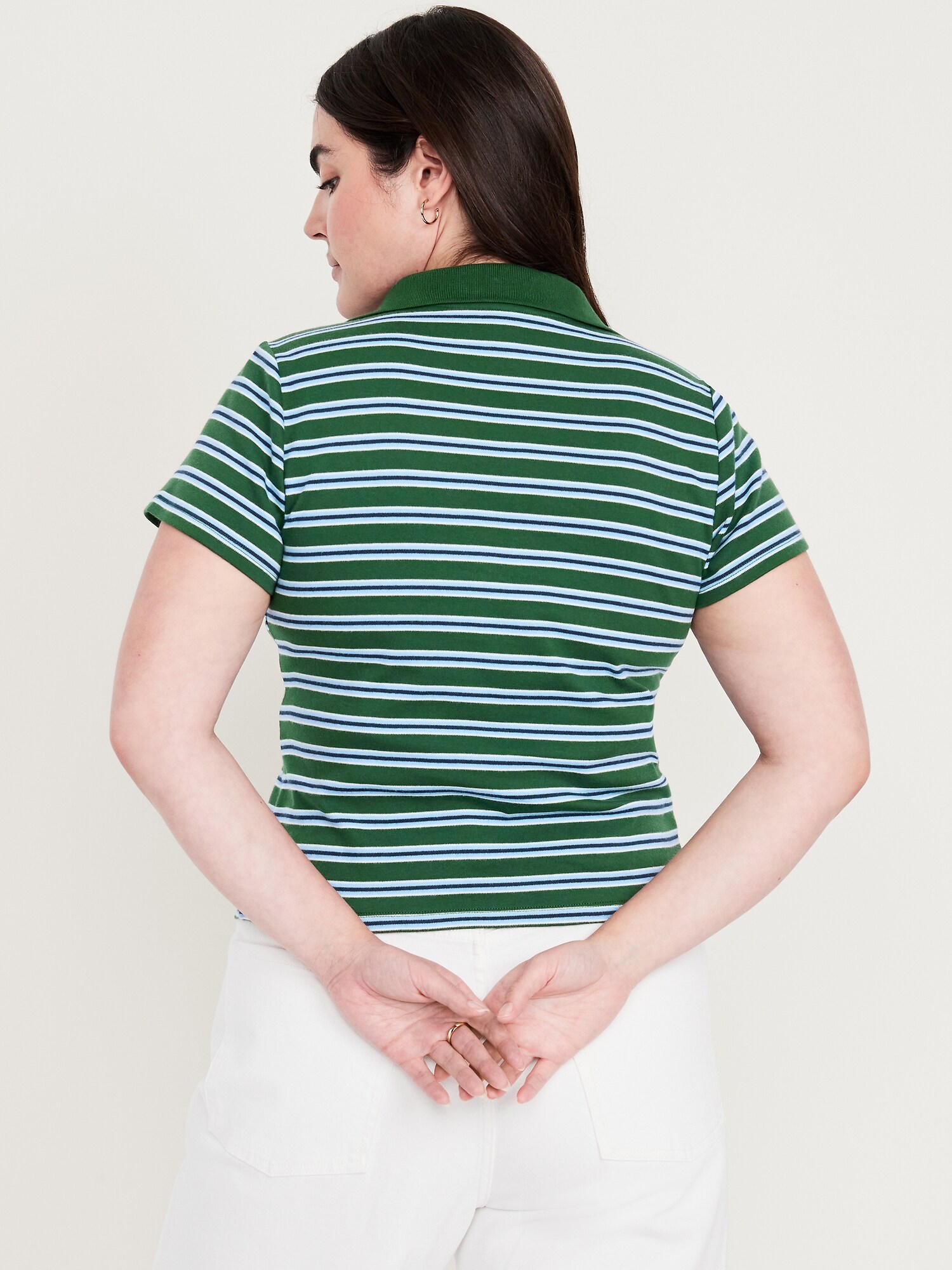 Женское поло Old Navy Short-Sleeve Polo, цвет: Зелёный полосатый — фото 4