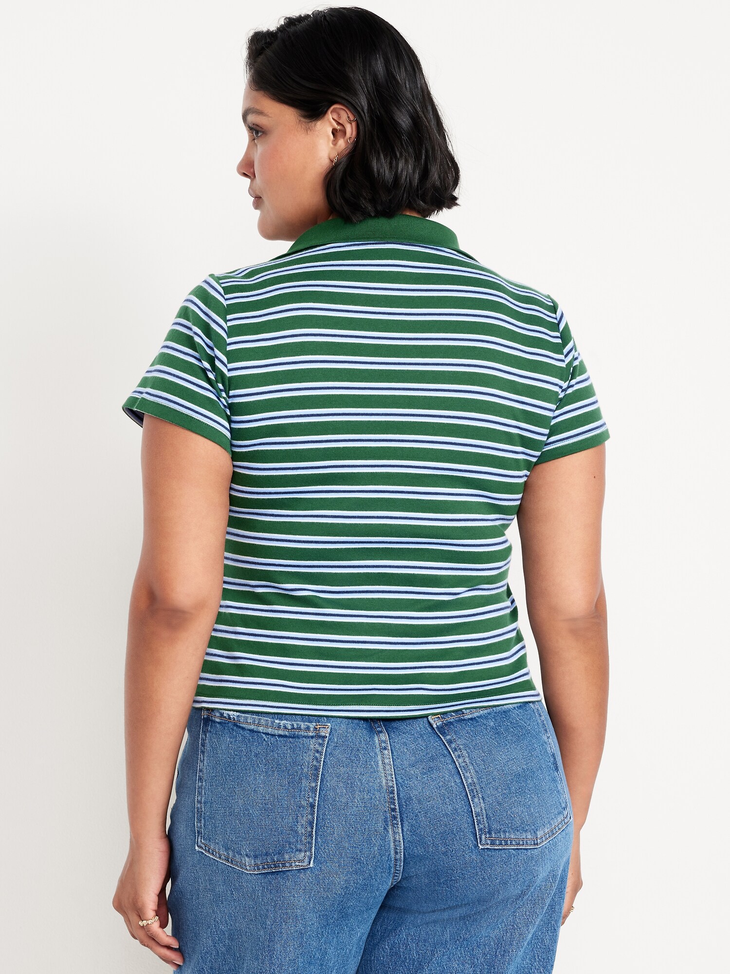 Женское поло Old Navy Short-Sleeve Polo, цвет: Зелёный полосатый — фото 6