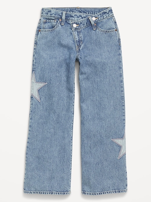 Image number 4 showing, Super Baggy Embroidered Crossover Wide-Leg Jeans for Girls