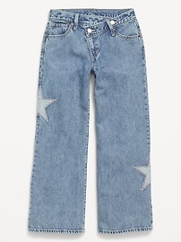 Image number 4 showing, Super Baggy Embroidered Crossover Wide-Leg Jeans for Girls