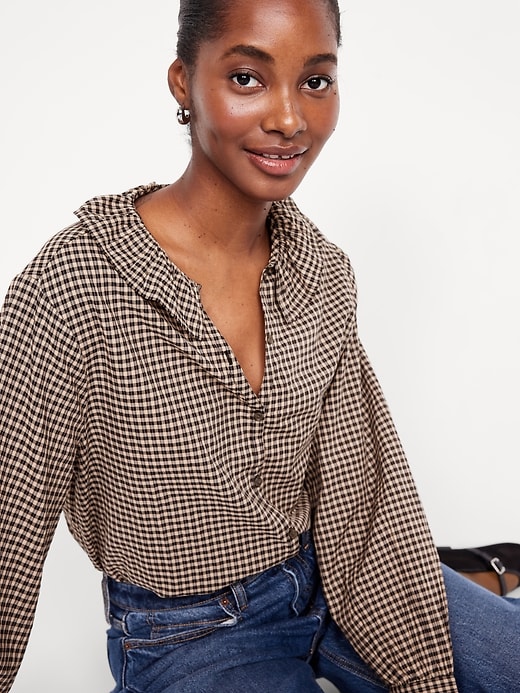 Image number 4 showing, Button-Down Plaid Ruffle Shirt