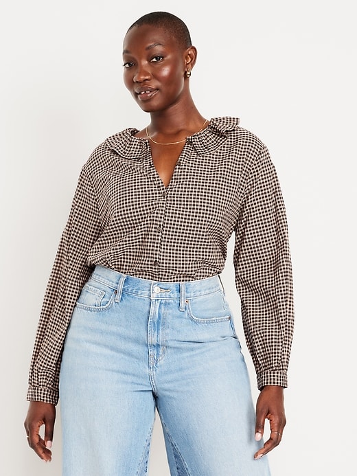 Image number 5 showing, Button-Down Plaid Ruffle Shirt