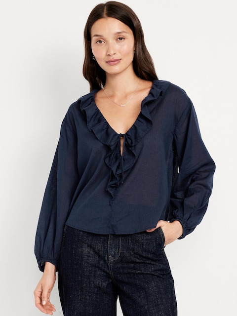 Tie-Front Ruffle Top - In The Navy