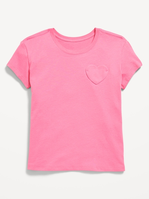 Softest Short-Sleeve Heart-Pocket T-Shirt for Girls - Rose Claret