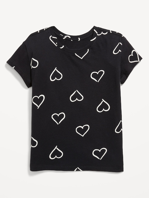 Softest Printed Short-Sleeve T-Shirt for Girls - Black Hearts