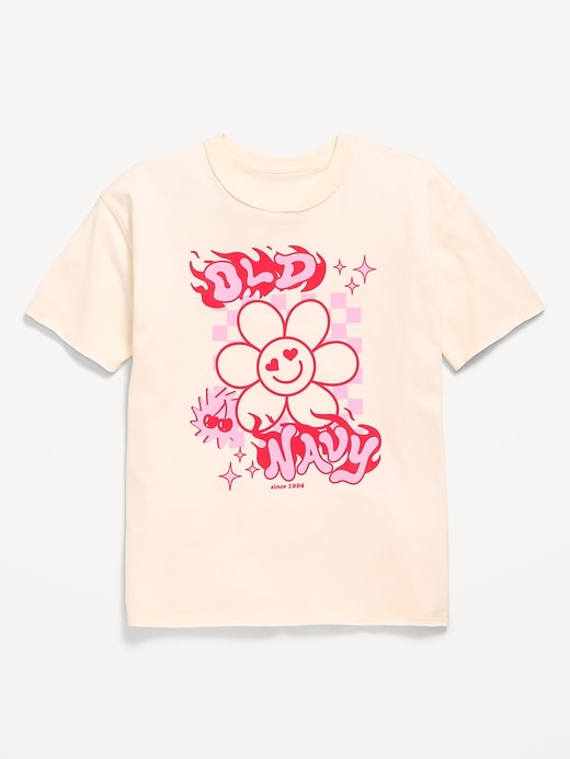 Image number 1 showing, Oversized Short-Sleeve Logo-Graphic Raw-Edge T-Shirt for Girls