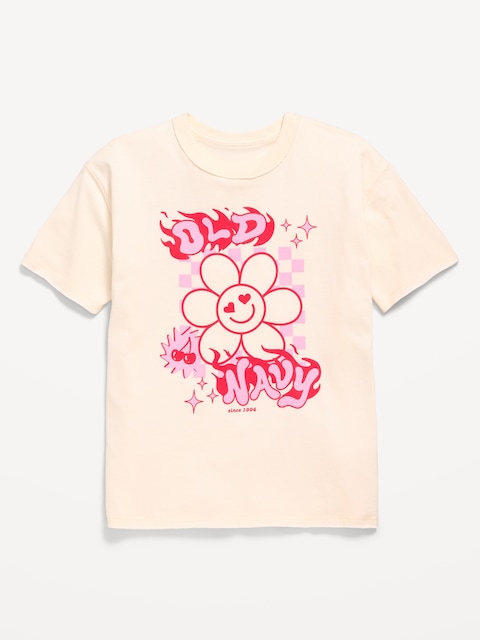 Oversized Short-Sleeve Logo-Graphic Raw-Edge T-Shirt for Girls - Creme De La Creme