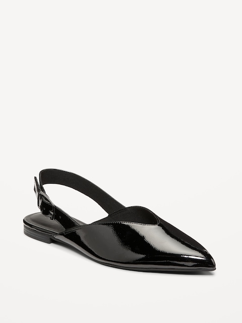 Wide Strap Slingback Flats - Black Jack