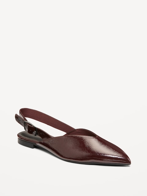 Wide Strap Slingback Flats - Maroon Red