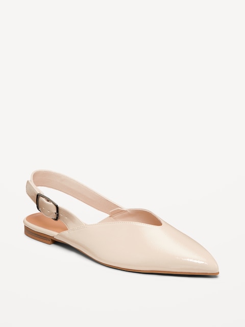 Wide Strap Slingback Flats - Stone