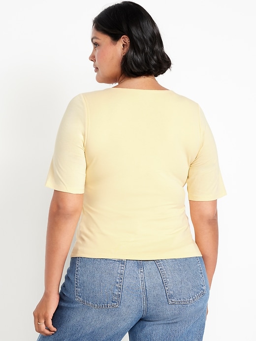 Image number 7 showing, Fitted Double-Layer Elbow-Sleeve Scoop-Neck Top