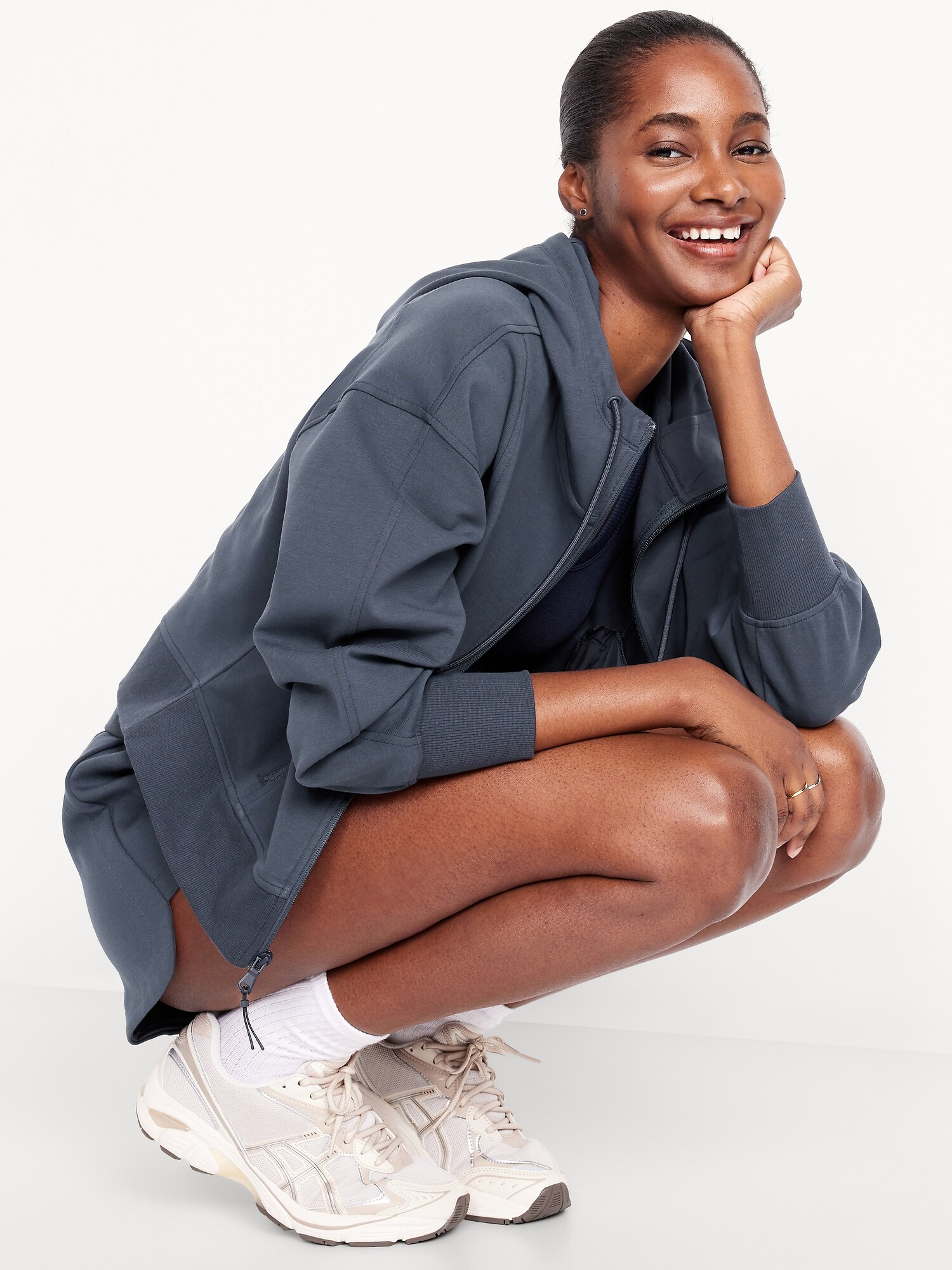 Женское худи Old Navy Dynamic Fleece Oversized Full-Zip, цвет: Сумеречный тёмно-синий — фото 3