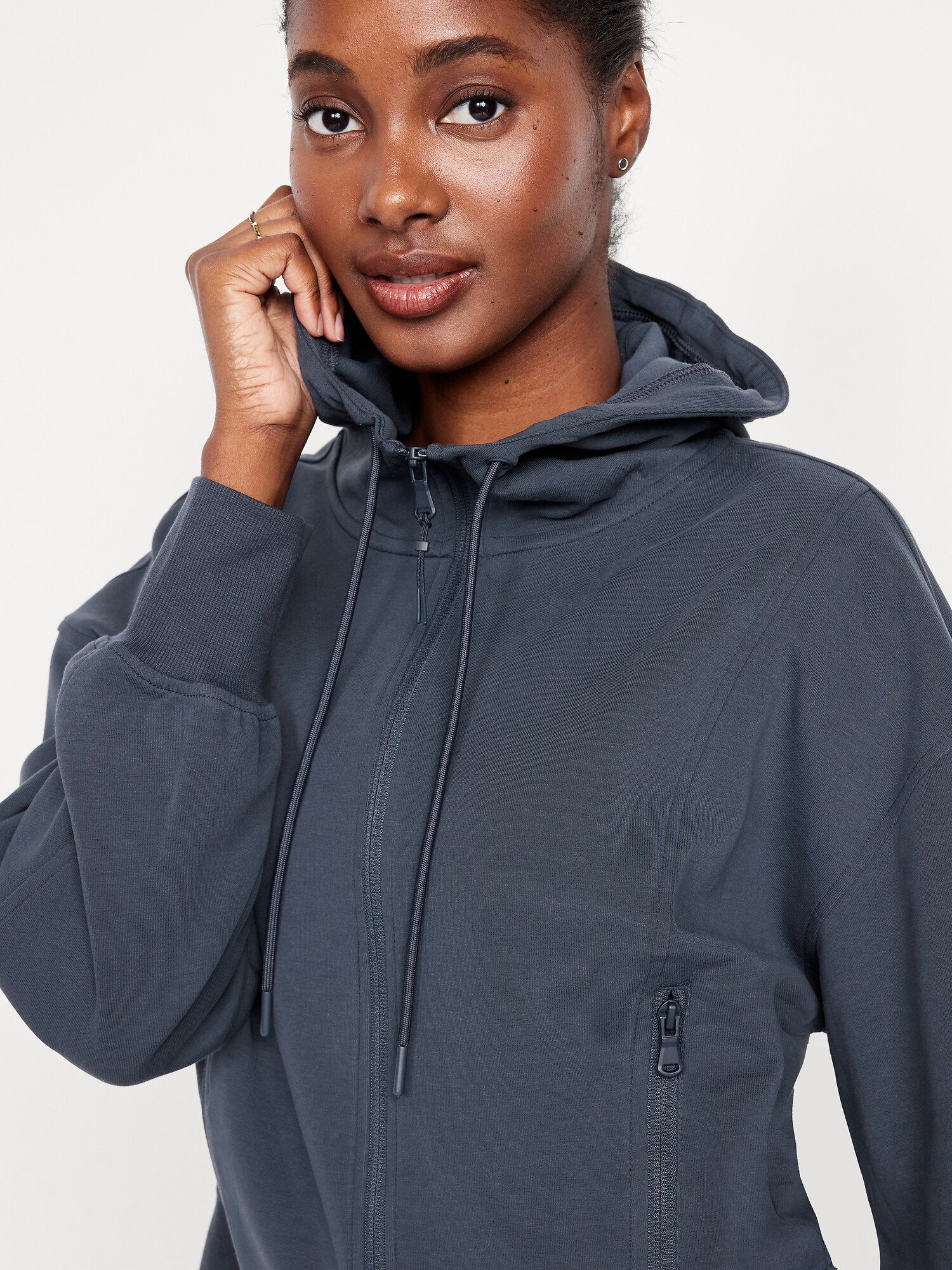 Женское худи Old Navy Dynamic Fleece Oversized Full-Zip, цвет: Сумеречный тёмно-синий — фото 4
