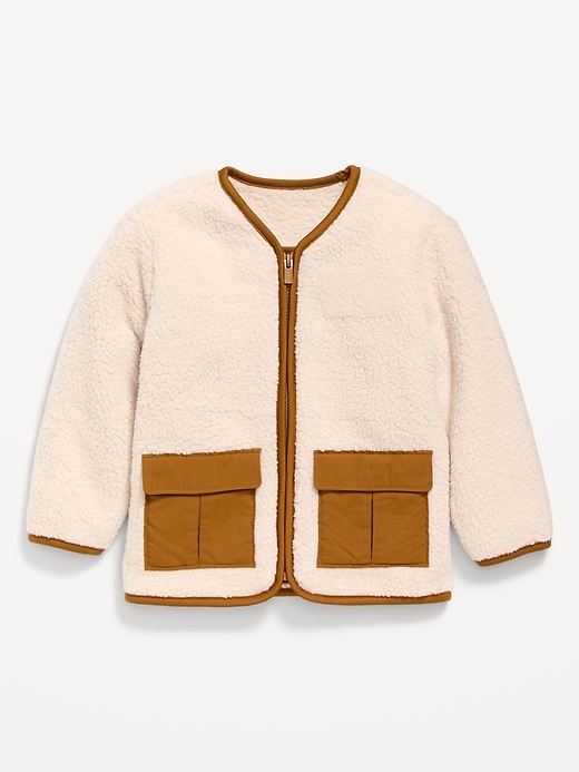 Image number 1 showing, Collarless Zip-Front Sherpa Jacket for Toddler Boys